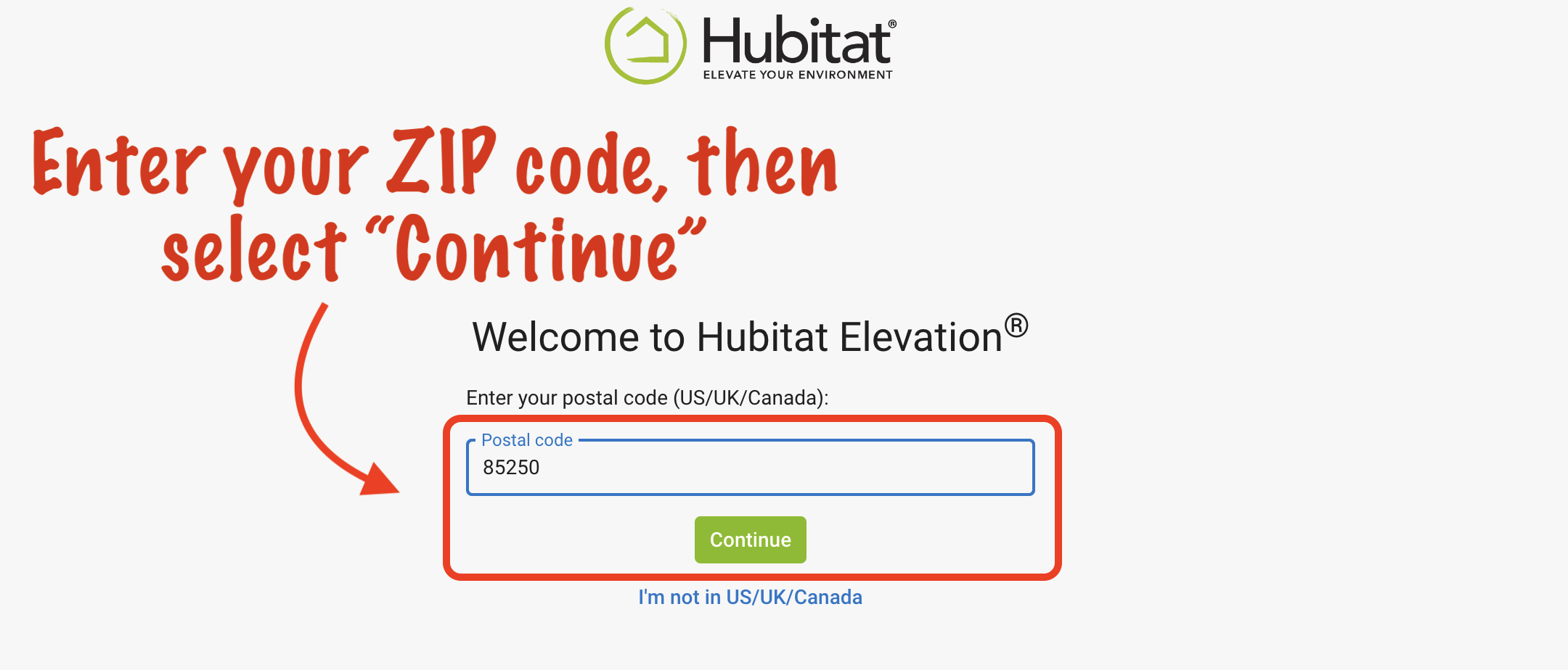 "Enter your postal code" page in the Getting Started wizard (screenshot)