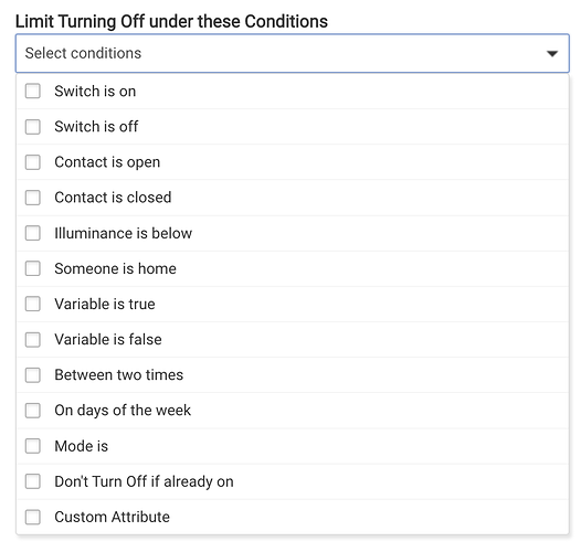 Screenshot of "Limit turning off under these conditions" options
