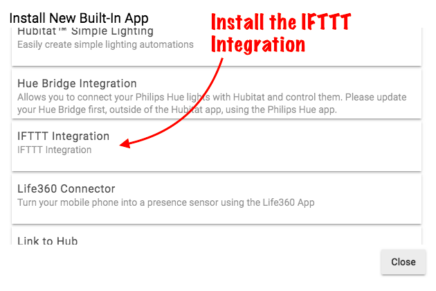 Screenshot of IFTTT in apps list