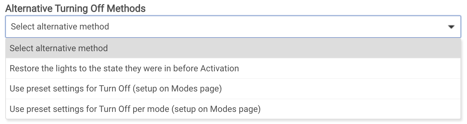 Screenshot of "Alternative Turn Off Methods" options