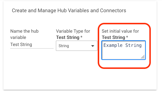 Screenshot of providing initial variable for hub variable