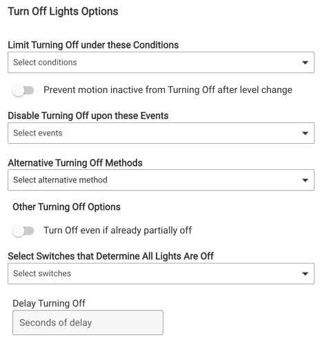 Screenshot of "Turn Off Lights Options" page