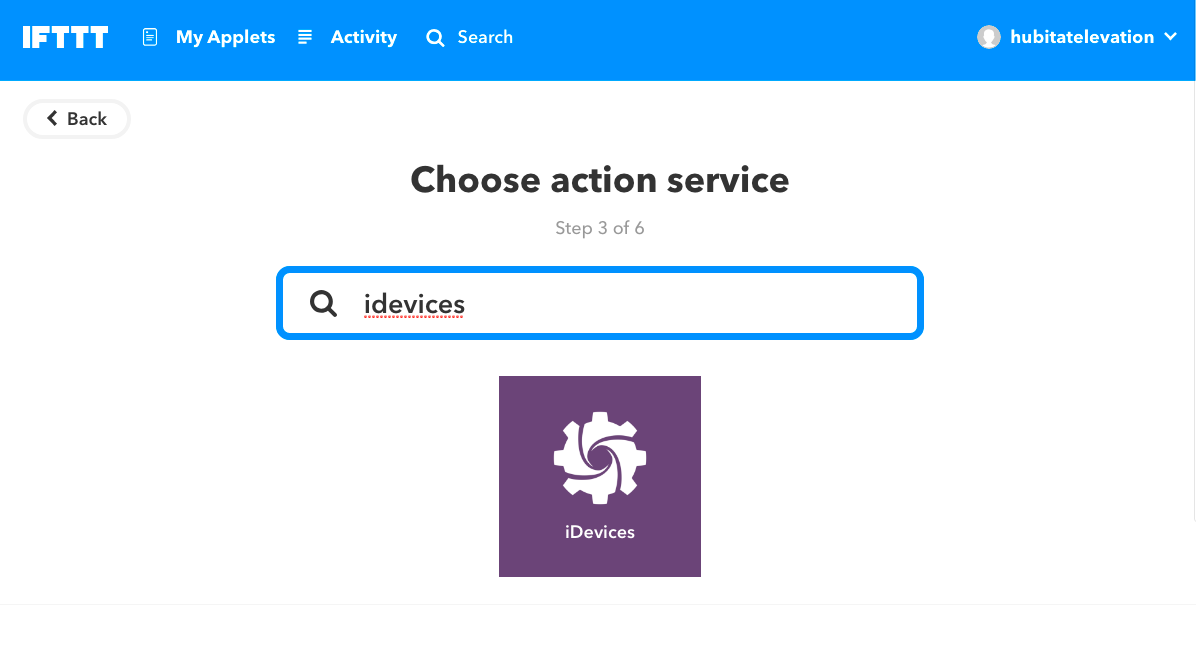 Screenshot of IFTTT "select action service" page