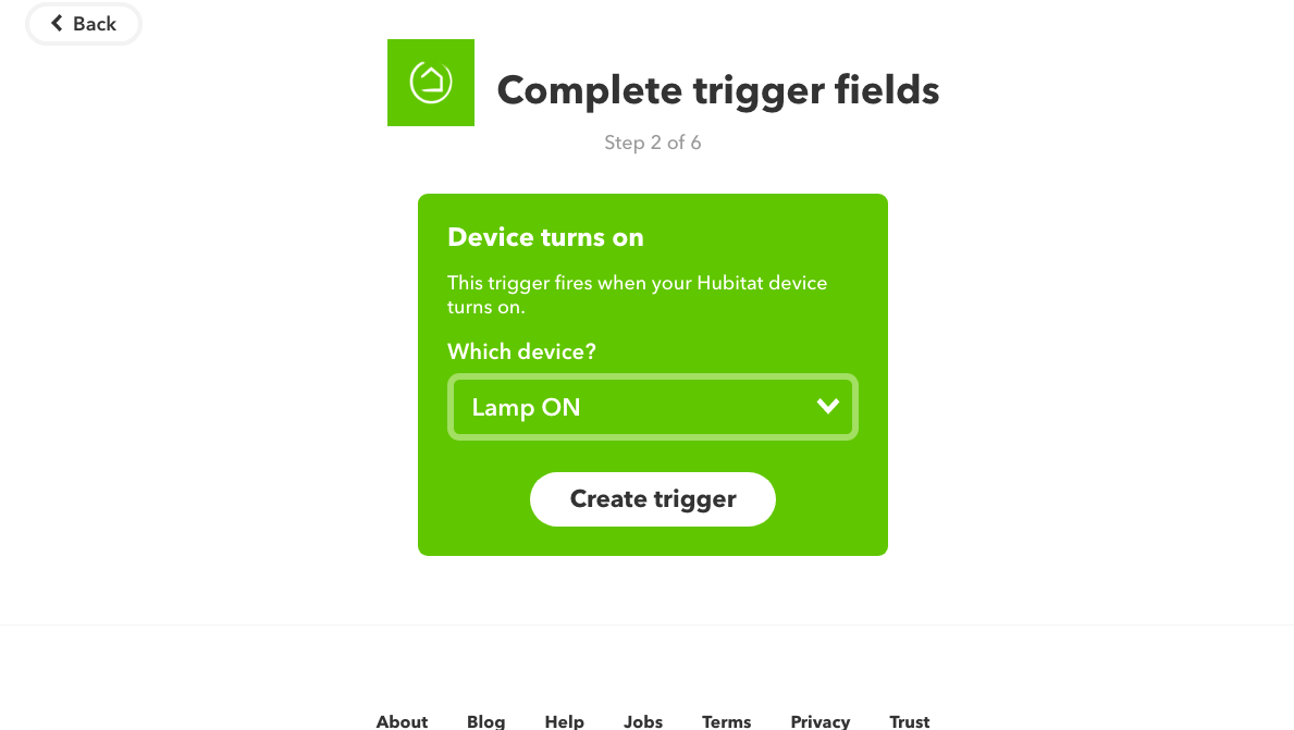 Screenshot of "Complete trigger fields" page in IFTTT