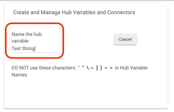 Screenshot of "Name this hub variable" prompt