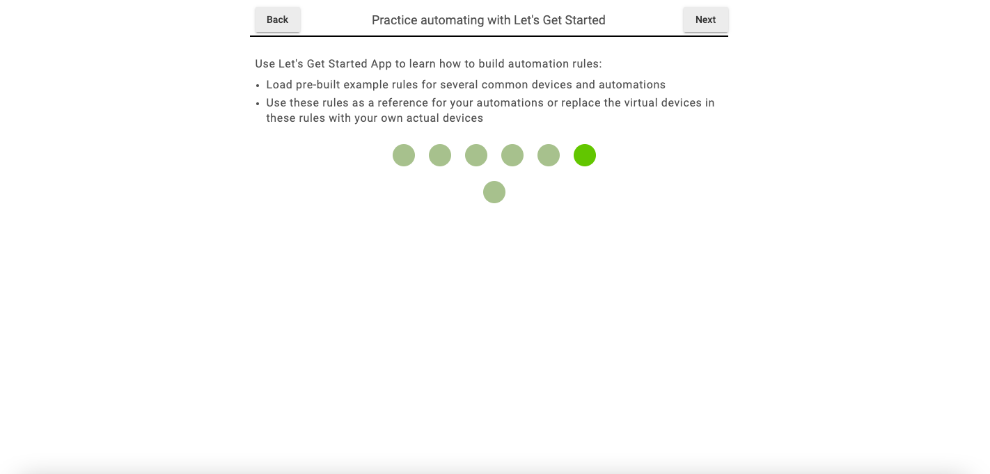 Practice automating with the Let's Get Started app pre-installed in your hub